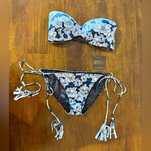 RARE NWT ACACIA Swimwear Blue Magnolia Bikini set size M